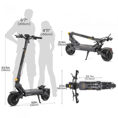 Składana hulajnoga elektryczna Ausom DT2 Pro, 2*1100W, 68km/h, bateria 52V 23,4Ah, wykorzystuje technologię podwozia lotniczego - hulajmax.app